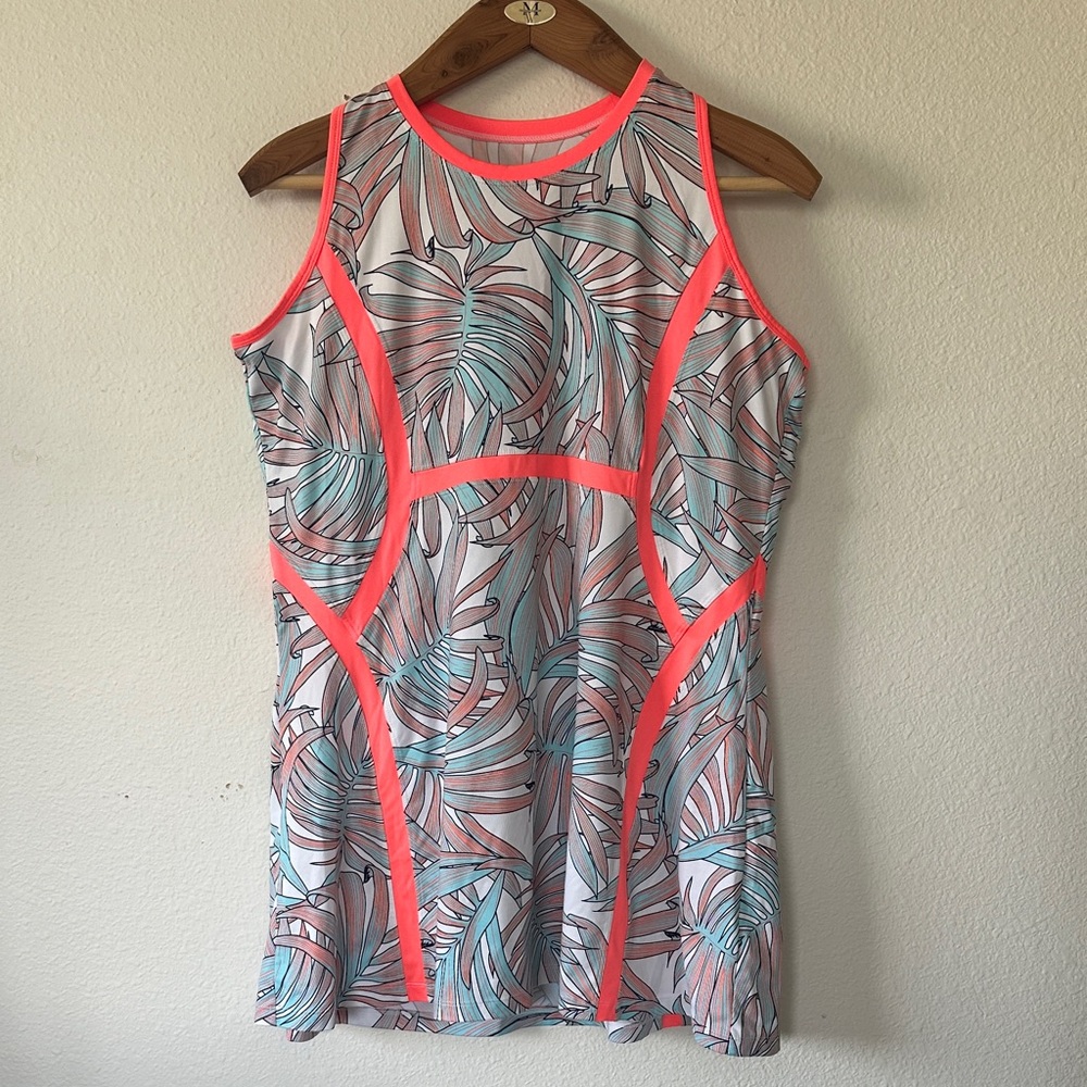 Tail Women's Coral and Blue Leaf Print Mini Dress